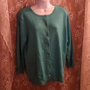 New GNW turquoise blue green Cardigan Sweater Women's Size L‎ 3/4 Sleeve
